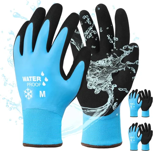 Miniatura 12 de DULFINE Guantes de trabajo 100% impermeables para hombres y mujeres, agarre recubierto de látex de espuma, paquetes múltiples térmicos de invierno