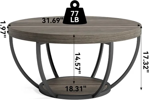 Miniatura 3 de LITTLE TREE Mesa de Centro Redonda, Mesa de Centro Circular de 32" para Sala de Estar, Mesa Central de Acento de Madera de 2 Niveles con Gris y negro