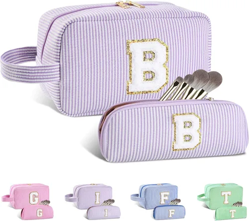 Miniatura 78 de Regalos personalizados para mujeres, bolsa de maquillaje con inicial, bolsa de maquillaje de viaje, bolsa de cosméticos, bolsa de artículos