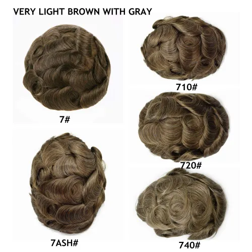Miniatura 36 de Peluca de repuesto de cabello natural de poliuretano con encaje frontal para hombre (7x9 pulgadas, densidad de luz, 1B40# negro natural con 40% gris)
