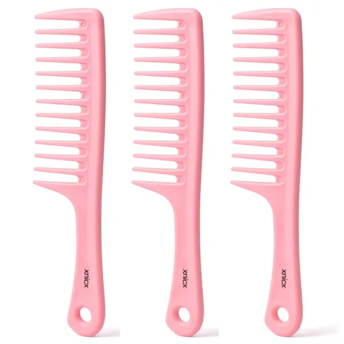 Miniatura 8 de Juego de 3 peines de dientes anchos, cepillo desenredante para cabello rizado, húmedo y grueso, desenredante de ducha con agarre cuidado para Negro