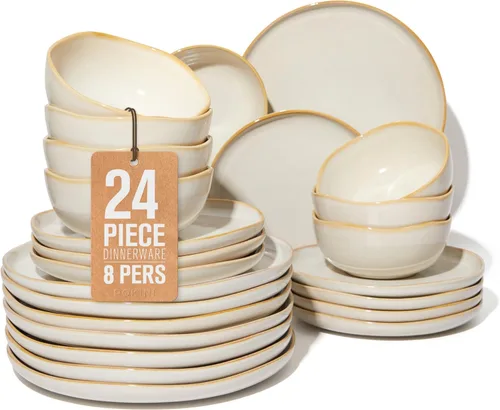 Miniatura 23 de Pokini - Juegos de vajilla de gres para cena, juego de platos y cuencos de cerámica, platos de cocina aptos para microondas y lavavajillas, platos