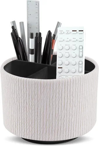 Miniatura 38 de Organizador Redondo de Cuero para Suministros de Arte, Soporte para Control Remoto, Rotación de 360 Grados, Soporte Multifuncional para Lápices