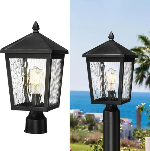 Miniatura 7 de zeyu Lámpara de poste de linterna con sensor de fotocélula, iluminación de poste al aire libre del atardecer al amanecer de 13.7 pulgadas, accesorio
