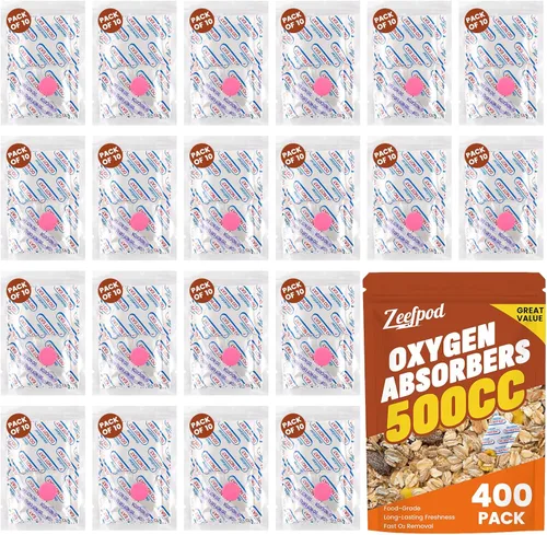 400 absorbedores de oxígeno de grado alimenticio de 500 cc, 10 paquetes individualmente sellados al vacío con indicador de oxígeno, paquetes