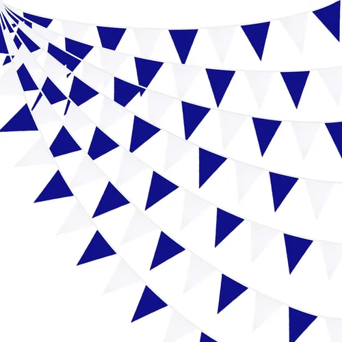 Decoraciones de fiesta de 32 pies de color azul rey y blanco con bandera triangular, banderines de tela para boda, cumpleaños, Ahoy, Achor, pirata