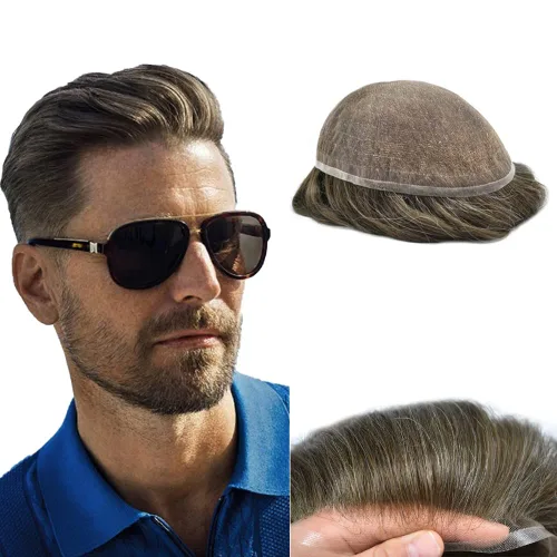 Miniatura 20 de Toupee For Men Real Human Hair System Mens Hair Piece Breathable Mens Toupee Durable Men Hairpiece 6X8#1 Jet Black 80% Density