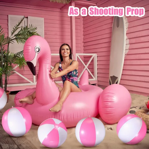 Miniatura 4 de 12 bolas inflables de PVC de 16 pulgadas, bolas inflables de piscina para piscina, verano, temática hawaiana tropical, recuerdos de fiesta, Rosa