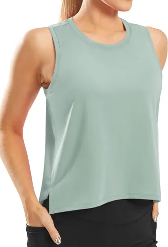 JOYSPELS Camisetas sin mangas de entrenamiento de seda helada para mujer, camisetas de yoga holgadas sin mangas de secado fresco