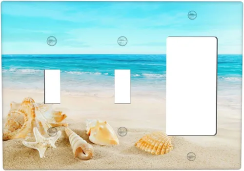 Miniatura 14 de Cubierta para interruptor de luz, diseño de conchas marinas en la playa, placas de pared de 2 bandas, 1 paquete