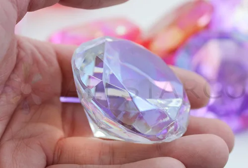 Miniatura 3 de Allstarco 4 piezas de 2.362 in extra grandes de diamante acrílico con revestimiento AB para decoración de mesa de boda, rellenos de jarrón envueltos
