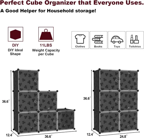 Miniatura 2 de C&AHOME Organizador de almacenamiento en cubos con puertas, estantes de 6 cubos, estantería modular de plástico DIY, estantería de almacenamiento