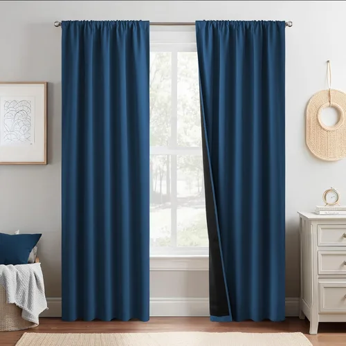 Miniatura 29 de NICETOWN Cortinas blancas 100% opacas, 2 capas gruesas completamente opacas con bolsillo para barra, cortinas aislantes térmicas para Blanco puro