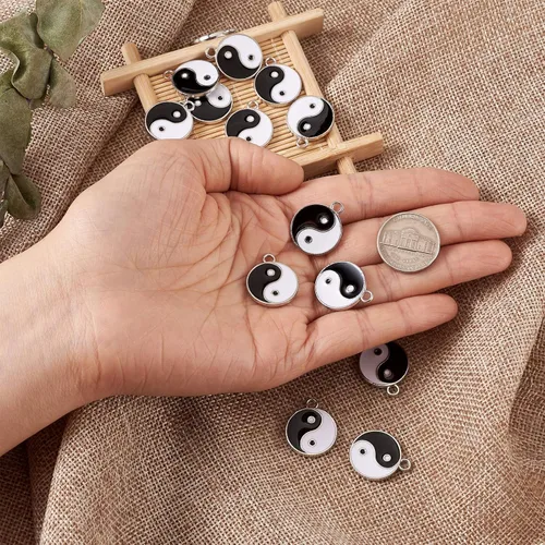 Miniatura 5 de KISSITTY 20 dijes de esmalte Yin Yang de 0.827 x 0.709 in, esmalte de doble cara para yoga, meditación, colgantes para aretes, collares, pulseras