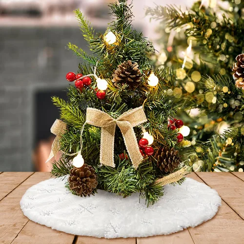 Miniatura 5 de Faldones de Felpa para Árbol de Navidad, 24 pulgadas, Lujosa Cubierta de Base de Árbol de Navidad de Piel Sintética Negra con Copos de Nieve Dorados