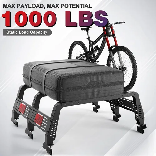 Miniatura 5 de Estante para cama de camioneta de tamaño completo, estante de carga de acero de 22.5 pulgadas con ancho ajustable, carga dinámica de 500LB, se