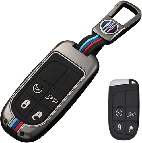 Miniatura 11 de Funda protectora de metal para llavero con llavero para Chrysler 300C Jeep Grand Cherokee 2011-2016 COMPASS 2011-2019 Cromo 3 Botones