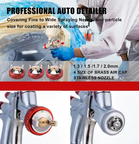 Miniatura 5 de DAXINYANG YT-160 LVLP Pistolas de pintura automotrices con boquillas de 1.3/1.5/1.7/2.0mm y regulador de aire y separador de agua y aceite, pistola