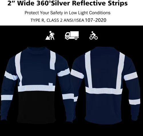 Miniatura 6 de VENDACE 3 piezas de camisetas de seguridad reflectantes de alta visibilidad de manga larga para trabajo en construcción para hombres Clase 3 Azul