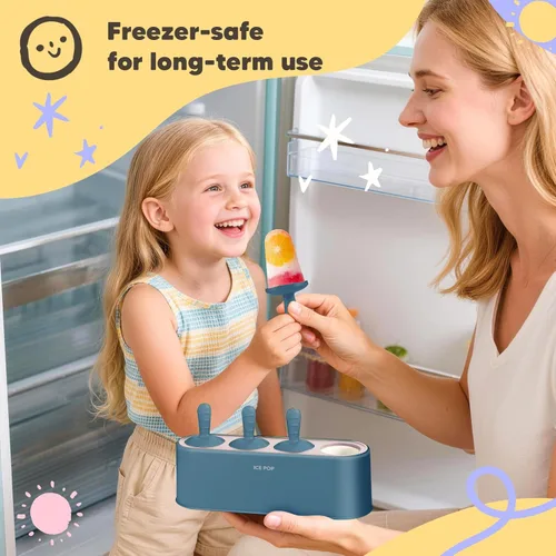 Miniatura 6 de Juego de moldes para paletas de 4 piezas, fabricante de paletas caseras de silicona, moldes para helados de fácil desmolde, moldes pop DIY Azul