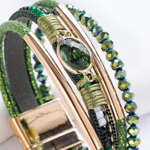 Miniatura 5 de FANCY SHINY- Pulseras de cuero de la envoltura de cuentas de cristal de la pulsera Boho Cuff piedra, dije, pulseras con cierre magnético de joyería
