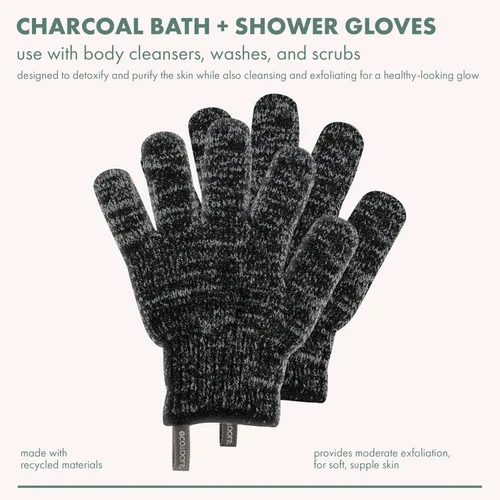 Miniatura 2 de EcoTools Guantes de baño y ducha de carbón, guantes exfoliantes que eliminan la piel muerta y limpian todo el cuerpo, guantes de baño con carbón