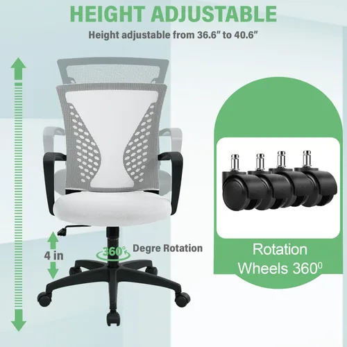 Miniatura 6 de Silla de escritorio de oficina, silla ergonómica para juegos de computadora con ruedas giratorias de 360 grados, sillas de escritorio de oficina