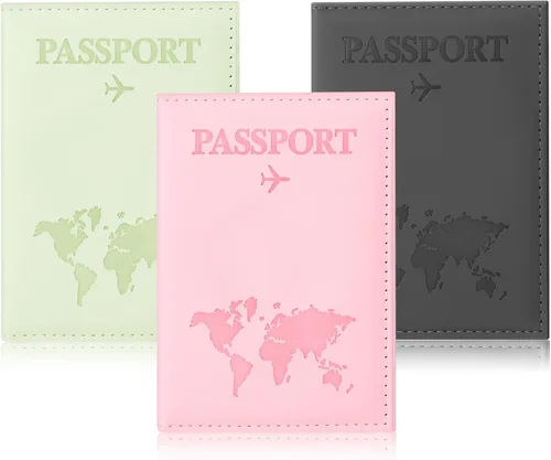 3 soportes para pasaporte para viajes, funda de pasaporte familiar, soporte para libro de pasaporte con rosa, negro y verde para tarjeta de crédito,