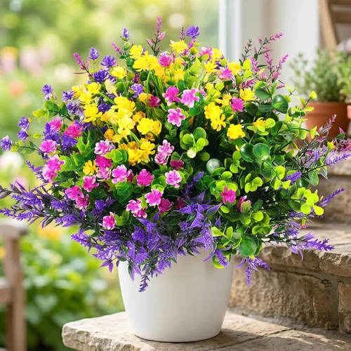 Hananona 12 piezas de flores artificiales para exteriores, plantas artificiales falsas resistentes a los rayos UV, flores de plástico a granel para