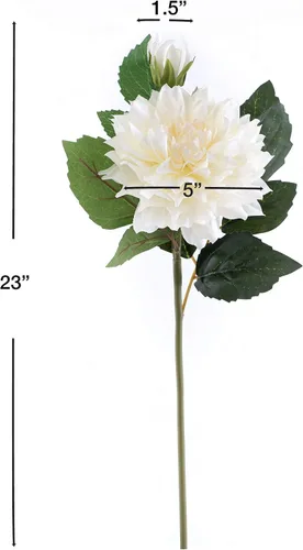 Miniatura 2 de Paquete de 4 flores artificiales de dalia artificiales de 23 pulgadas, tallo de dalia artificial (blanco), flores artificiales largas de seda