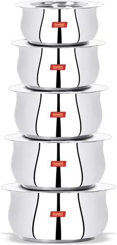 Miniatura 14 de Sumeet Juego de Ollas de Acero Inoxidable de 4 Piezas en Forma de Vientre/Utensilios de Cocina/Juego de Ollas con Tapa 380ML, 500ML, 780ML, 1.1Ltr
