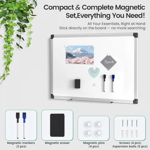 Miniatura 2 de Pizarra magnética de borrado en seco de 36 x 24 pulgadas para pared, pizarra blanca para escuela, aula, estudio y oficina en casa, marco de aluminio