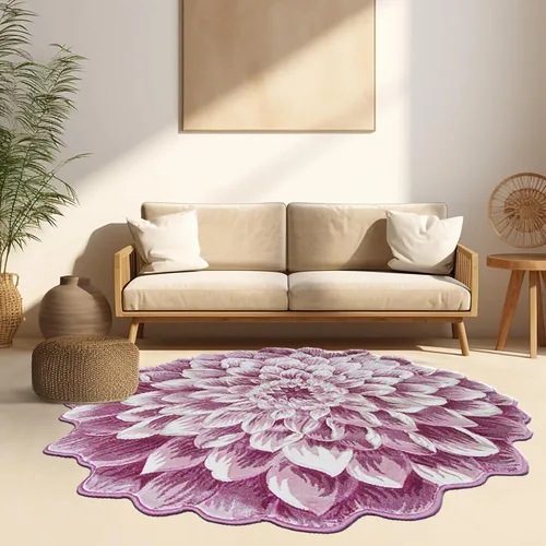 Miniatura 11 de Alfombra redonda de 2 pies con forma de flor, bonita alfombra de felpa con forma de flor, para dormitorio, suelo, sala de estar, alfombra 303 beige