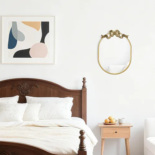 Miniatura 2 de SANY DAYO HOME Espejo ovalado con marco de metal dorado de 16 x 12 pulgadas para colgar en la pared, con lazo decorativo, moderno espejo de cristal