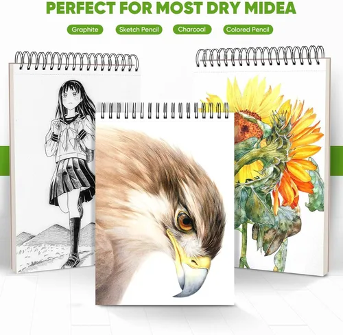 Miniatura 4 de Soucolor - Cuaderno de bocetos de 9 x 12 pulgadas, paquete de 4 de 100 hojas, encuadernado en espiral, libre de ácido (68 libras/100 g/m²), papel
