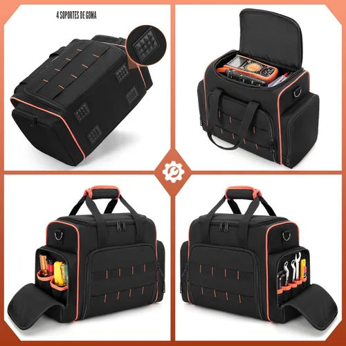Miniatura 4 de Bolsa de herramientas Marscamd con 3 estuches extraíbles, bolsa de herramientas de 2 capas para herramientas manuales, negra con ribete rojo Negro