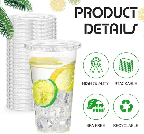 Miniatura 2 de Hortsun 500 tapas planas de plástico PET transparente con ranuras para pajilla, tapas desechables de plástico transparente para tazas para café