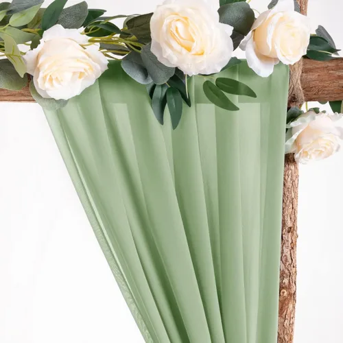 Miniatura 5 de Cortina de tela para arco de boda Socomi 1 panel 29" x 19 pies verde salvia transparente de gasa de 6 yardas para decoración de ceremonia de boda
