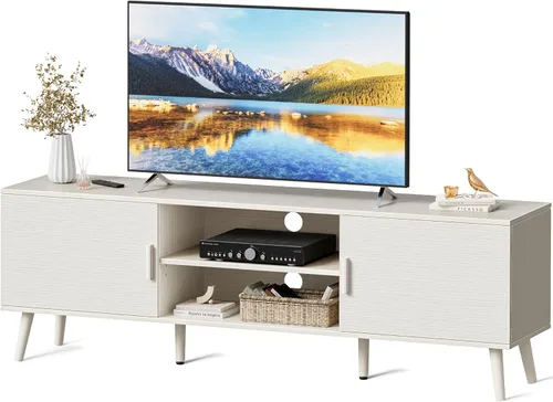 Miniatura 14 de SUPERJARE Soporte de TV para TV de 55 pulgadas, centro de entretenimiento con estante ajustable, 2 gabinetes, mesa consola de TV, consola