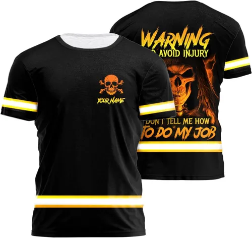 Maddly Polo de alta visibilidad con diseño de calavera y bandera de Estados Unidos, ropa de trabajo patriótica con nombre personalizado para Camisa 4