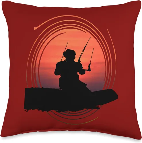 Kitesurf Gifts and Surf Lover Tees by taiche Kitesurfer Surfing The Wave Artistic Silhouette and Sunset Throw Pillow, 16x16, Multicolor