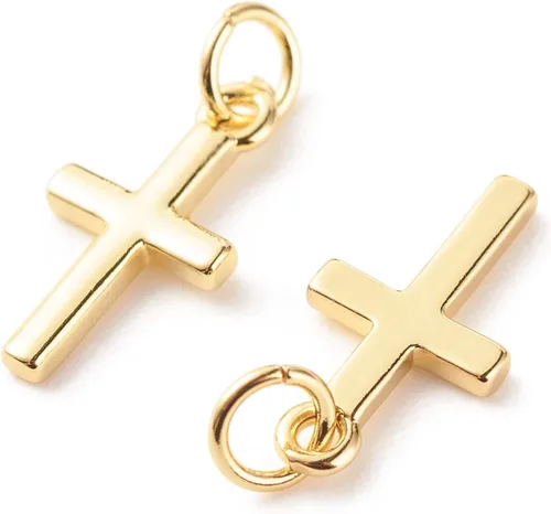 Miniatura 2 de KitBeads 10 dijes de cruz chapados en oro real de 18 quilates de latón con dije colgante de Jesús, mini colgantes de crucifijo de Cristo para hacer