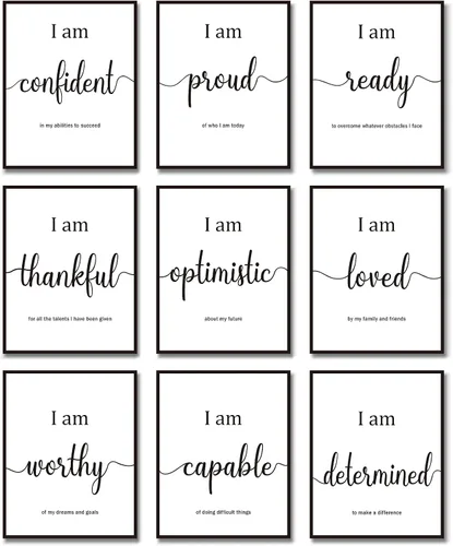 Miniatura 7 de Outus 9 Piezas Arte de Pared Inspirador Motivacional para Oficina y Dormitorio, Afirmaciones Diarias Positivas para Hombres, Mujeres y Niños, Negro