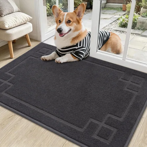 Miniatura 39 de BEQHAUSE Alfombra de Puerta 81 x 122 cm, Alfombras Antideslizantes para Interior Alfombras de Entrada Lavables de Perfil Bajo y Absorbentes, Marrón