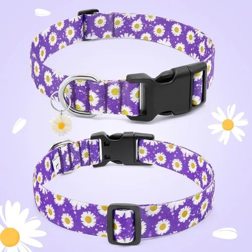 Miniatura 5 de Lindos collares para perros, collar suave de flores florales con dijes de margaritas para perros medianos (M, morado)