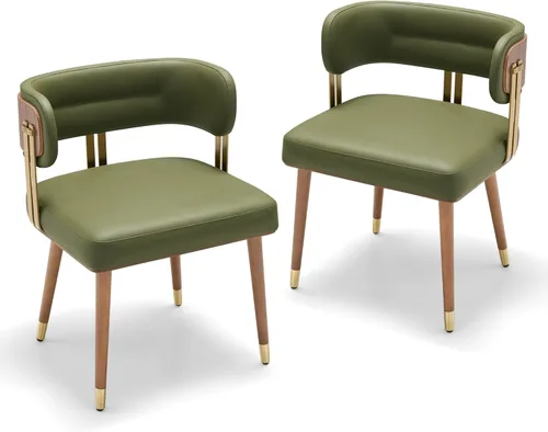 Miniatura 21 de ARTPLAN Juego de 2 sillas de comedor de cuero de nogal, modernas sillas de cocina con cojín de espuma de alta resistencia y marco de acero 2-Azul