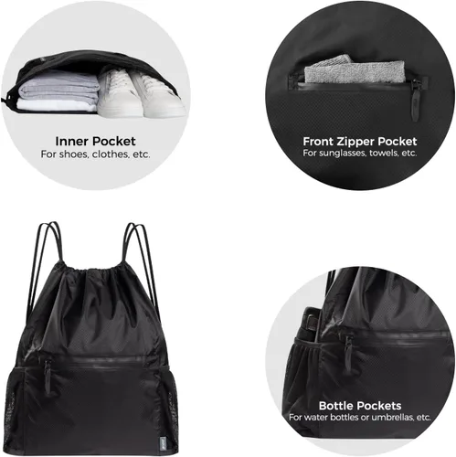 Miniatura 5 de pack all Mochila con cordón, bolsa de gimnasio deportiva resistente al agua, bolsa de entrenamiento ligera con bolsillo impermeable con cremallera