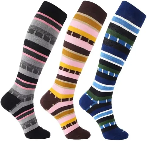 ja vie Calcetines deportivos de compresión con rayas texturizadas de algodón hasta la rodilla para mujeres y hombres, correr, embarazo, viajes en