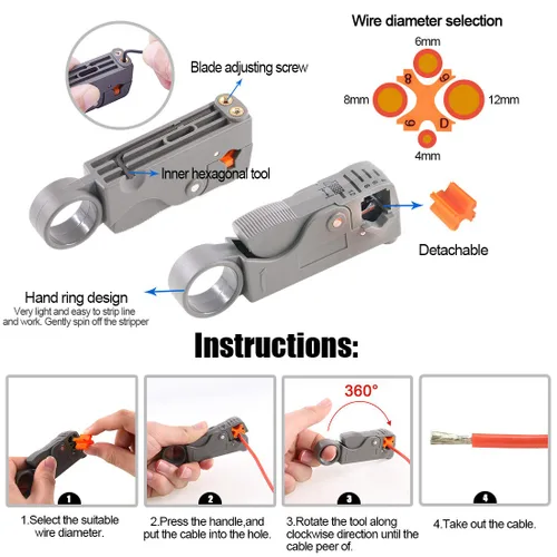 Miniatura 5 de Glarks - Juego de herramientas para cables coaxiales, herramienta de crimpado de conectores RF coaxiales + pelacables coaxiales + conectores machos