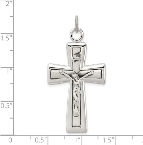 Miniatura 2 de Colgante de cruz INRI de plata de ley 925 maciza con dije de crucifijo - 1.614 in x 0.787 in, Metal, No es una piedra preciosa